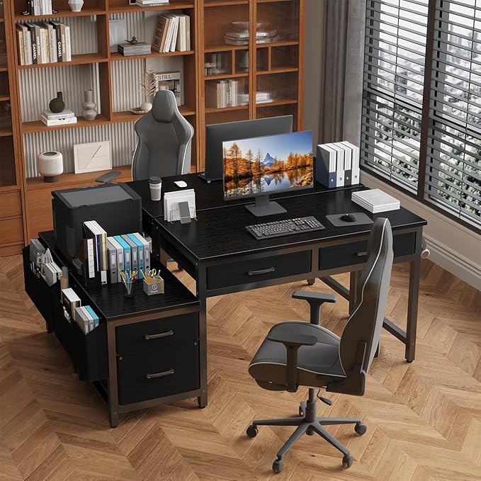 Lufeiya Gaming Desk with Fabric File Drawers Cabinet, 57 Inch Home Office Desks - Image 4