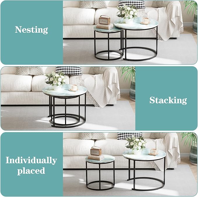 Garden 4 you Nesting Coffee Table, 23.6" Round Coffee Table Set of 2, Wooden - Image 8