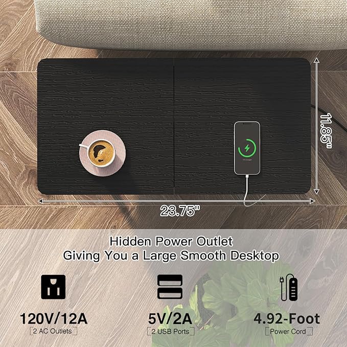 SOOWERY End Table with Charging Station, Narrow Side Table with Flip Top - Image 7
