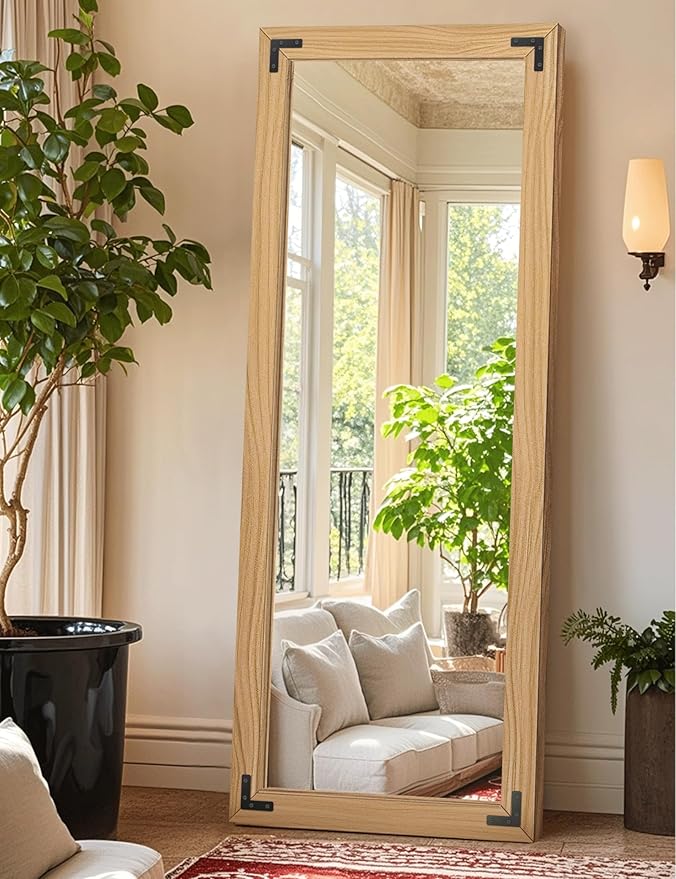 Full Length Mirror with Wooden Frame, Hanging or Leaning Wall-Mounted - Image 3