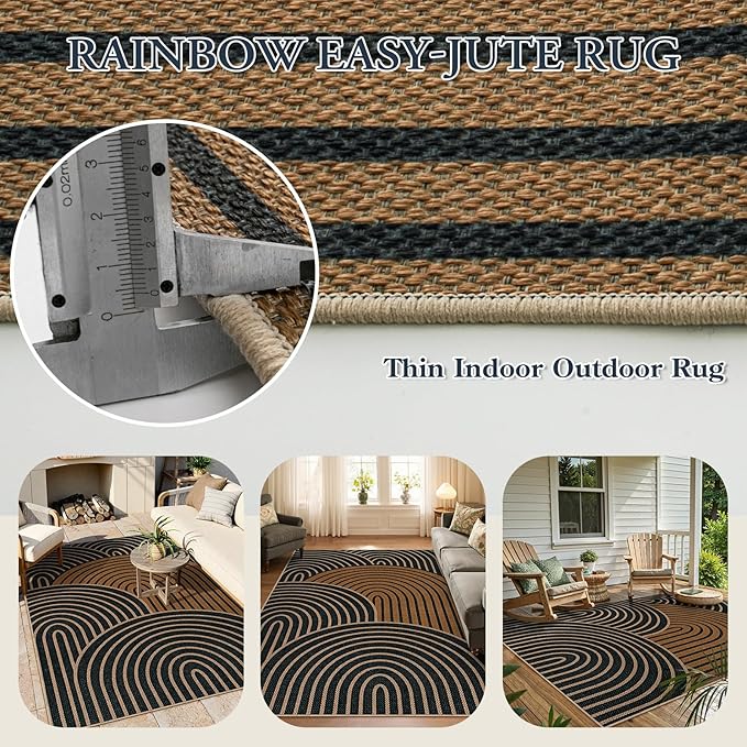 Lahome Modern Rainbow Easy Jute Carpet, Washable Rugs 5x7 - Image 4