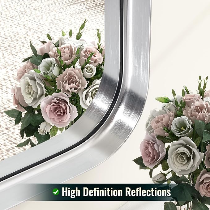 48 x 30 Inch Silver Bathroom Mirror, Rectangular Wall Mounted Shatterproof - Image 5