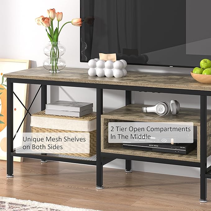 VECELO Industrial TV Stand for 70 Inch Television Cabinet 3-Tier Console - Image 5