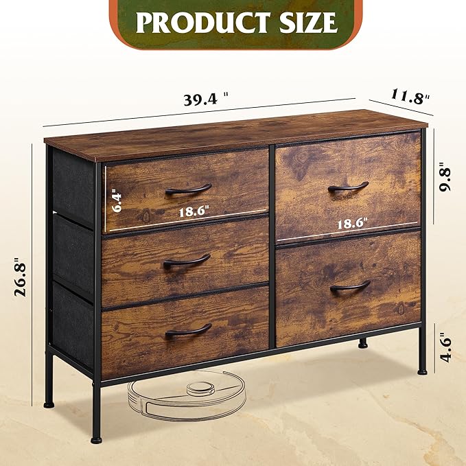 WLIVE Dresser for Bedroom with 5 Drawers, Wide Chest of Drawers for Bedroom - Image 3