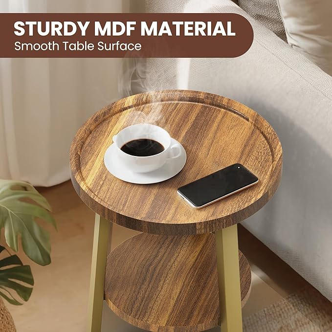 PPAMAPIC Round End Table, 2 Tier Side Table - Image 3