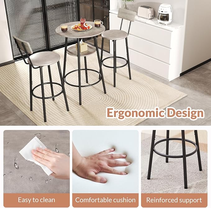 3 Pieces Round Bar Table Set, Small Dining Table - Image 5