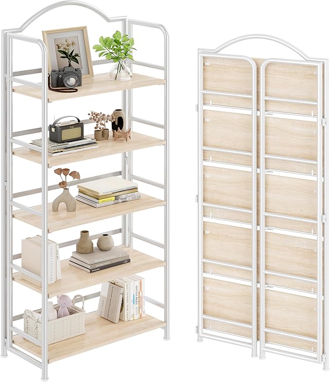 No-Assembly Folding Bookshelf Storage Shelves 5 Tiers Vintage Multifunctional by THKKYHomeOfficeFurniture