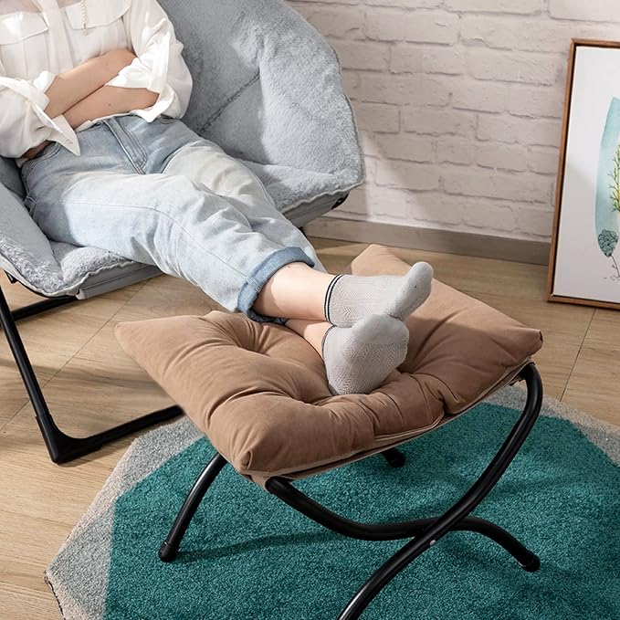HollyHOME 15" Folding Footrest Stool, Upholstered Small Foldable Ottoman - Image 2