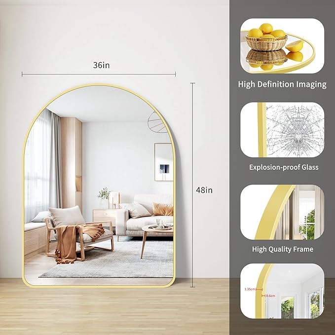 FORBATH Large Arched Wall Mirror 48x36 Inch, Arched Mirror - Image 7