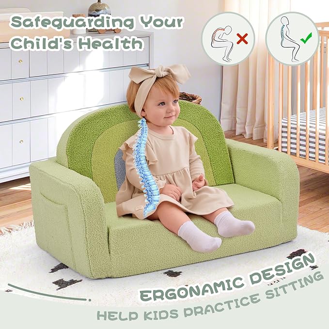 Extra Wide Kids Couch, 2-in-1 Soft Toddler Couch - Image 6