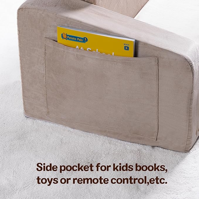 Kids Couch, Extra Wide 2-in-1 Toddler Sofa Convertible Fold Out to Lounger Bed - Image 5