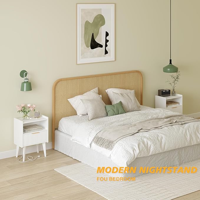 Fluted Nightstand with Charging Station, Modern Bedside Table with Drawer - Image 6
