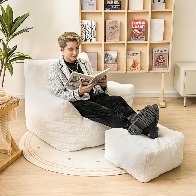 Bean Bag Chair with Ottoman, Armrest Bean Bag Chairs with Filler, Ultra Soft - Image 3