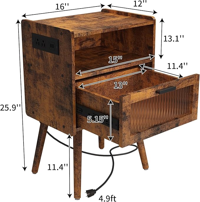 SOOWERY Mid Century Modern Nightstand - Image 3