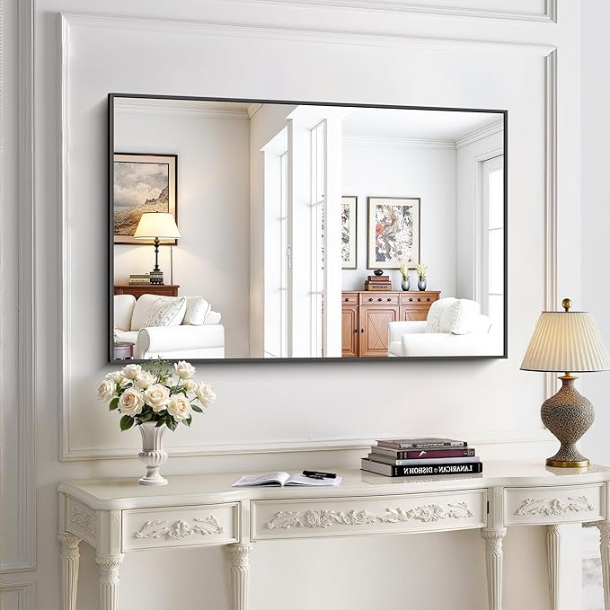 KOCUUY Black Rectangle Mirror, Large Black Wall Mounted Mirror, Metal Framed by KOCUUY