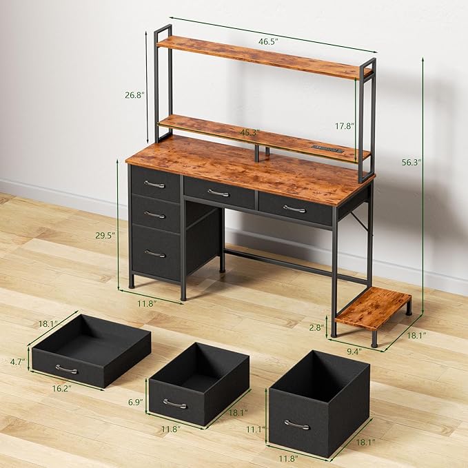 Computer Gaming Desk with Hutch, Home Office Desk with Power Outlets, LED Light - Image 3