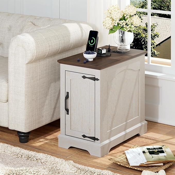 End Tables Set of 2 with Charging Station, 13.8" W Narrow Side Table with - Image 7