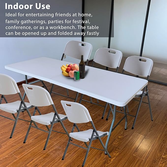 6 Foot Folding Table 6ft Fold in Half Heavy Duty Plastic Foldable Table - Image 5