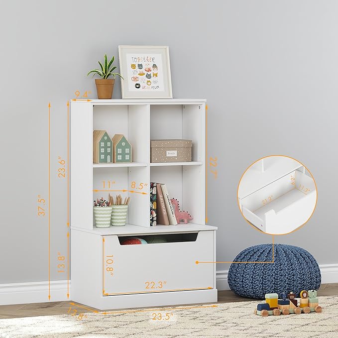 UTEX Kids Bookshelf and Toy Storage Organizer, Toddlers Bookcase - Image 3
