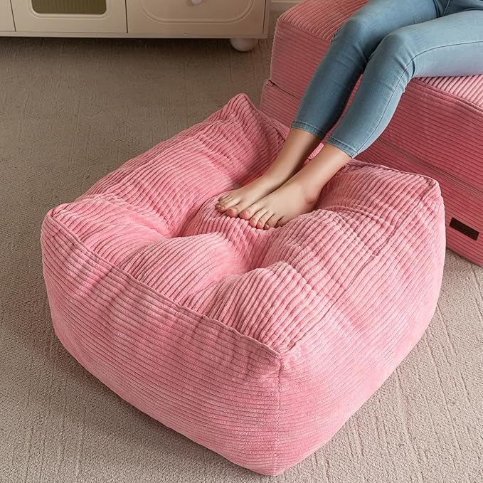 HIGOGOGO Square Stuffed Pouf Ottoman, Corduroy Poufs by HIGOGOGO