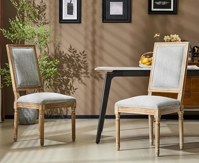 Merax Upholstered Solid Wood Dining Chairs Set of 2, French Country Style by Merax