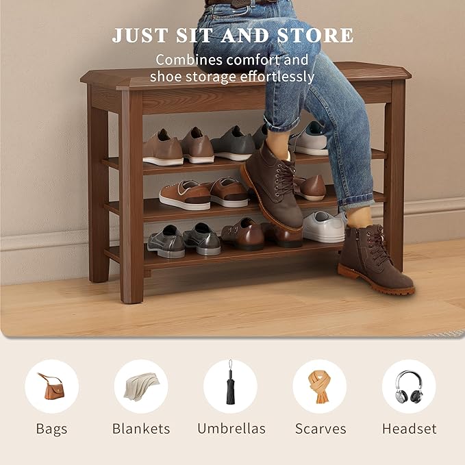 Shoe Rack for Front Door Entrance, Solid Wood Shoe Bench for Closet, Holds Up - Image 4