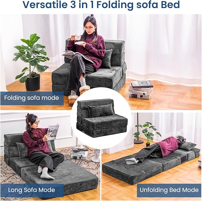 Folding Sofa Bed, Convertible Sleeper Chair - Image 4
