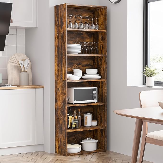 6-Tier Book Shelf, Floor Standing Open Bookcase, Wooden Display Storage Shelves - Image 8