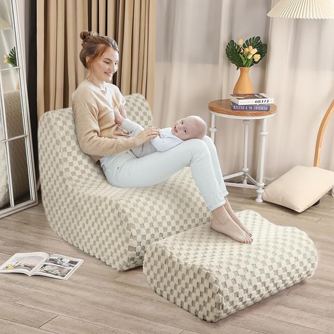 Accent Bean Bag Chair with Footstool, Modern Lazy Sofa Chair with Comfy - Image 6