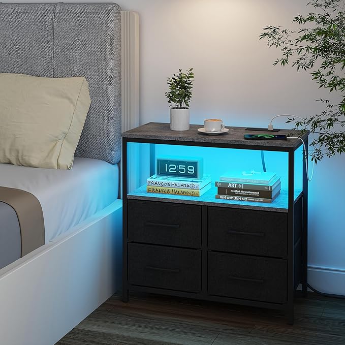 TUTOTAK LED Night Stand with Charging Station, Large Nightstand with USB and - Image 6
