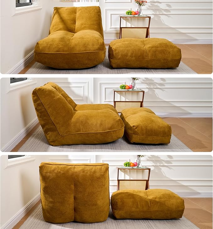 Bean Bag Chair with Ottoman, Comfy Bean Bag Sofa with Memory Foam, Lazy BeanBag - Image 9