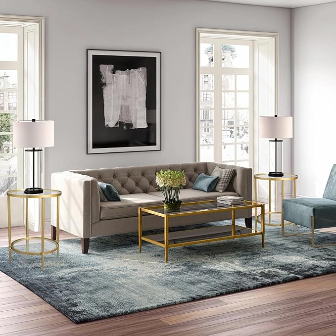 2 Tier Round Side Table, Modern Metal Clear Coffee Tables, Small Accent Tables - Image 4