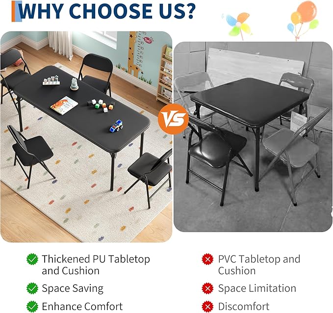 GarveeHome 5-Piece Kids Folding Table and Chairs Set, Toddlers Children's - Image 6