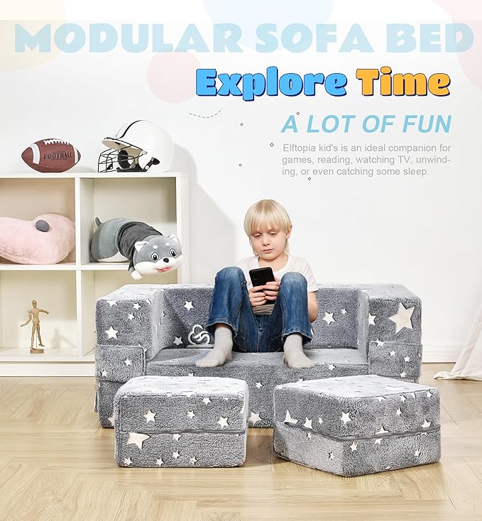 Modular Kids Sofa, Glow in The Dark Star Plush Couch, Convertible Kids Play Set - Image 4