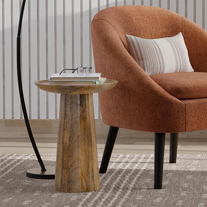 SIMPLIHOME Dayton Solid Mango Wood 13 Inch Wide Round Contemporary Wooden - Image 2