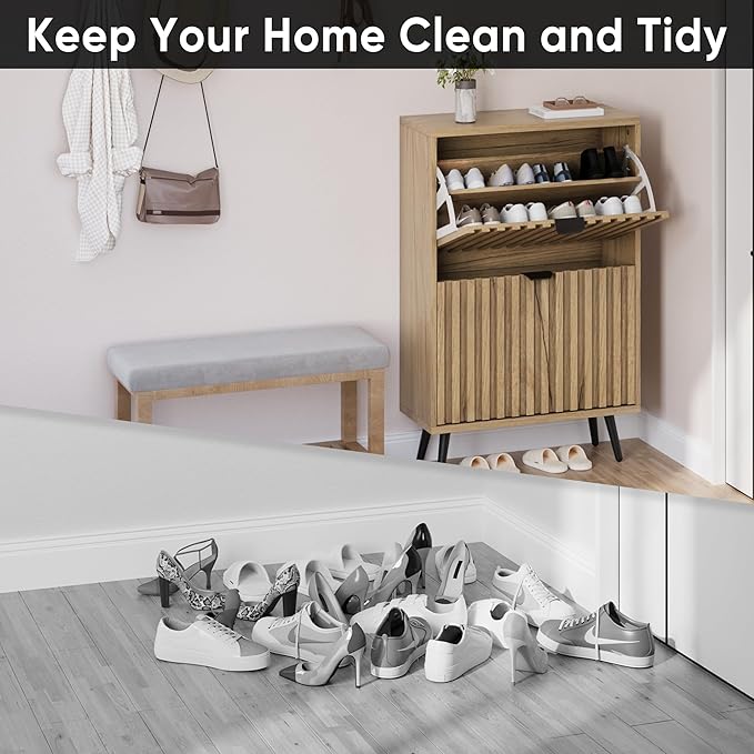 Smuxee Shoe Cabinet with 2 Flip Drawers, 23.6" Natural Hidden Shoe Storage - Image 7