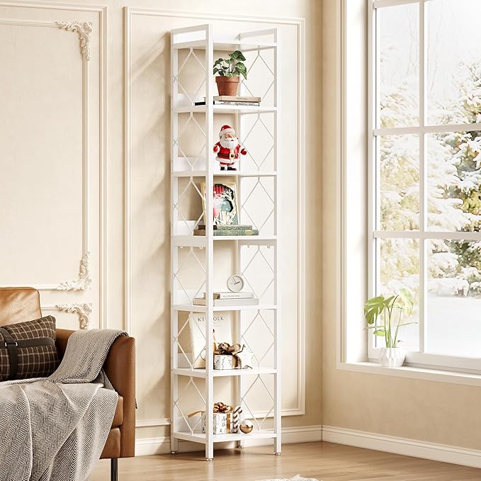 LITTLE TREE Book Shelf, 7-Tier Tall Bookcase, 78.7" Wooden Display Shelves - Image 7