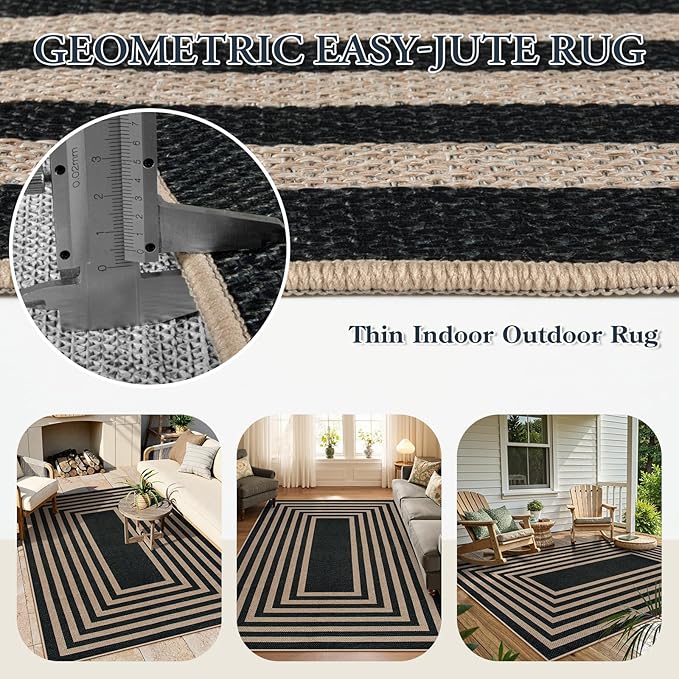Lahome Modern Geometric Easy Jute Outdoor Rug, 5x7 Patio Living Room Rug Large - Image 4