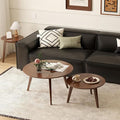 100% Solid Oak Wood Coffee Table Set, Round Coffee Table Combo Side Table by Vadisun