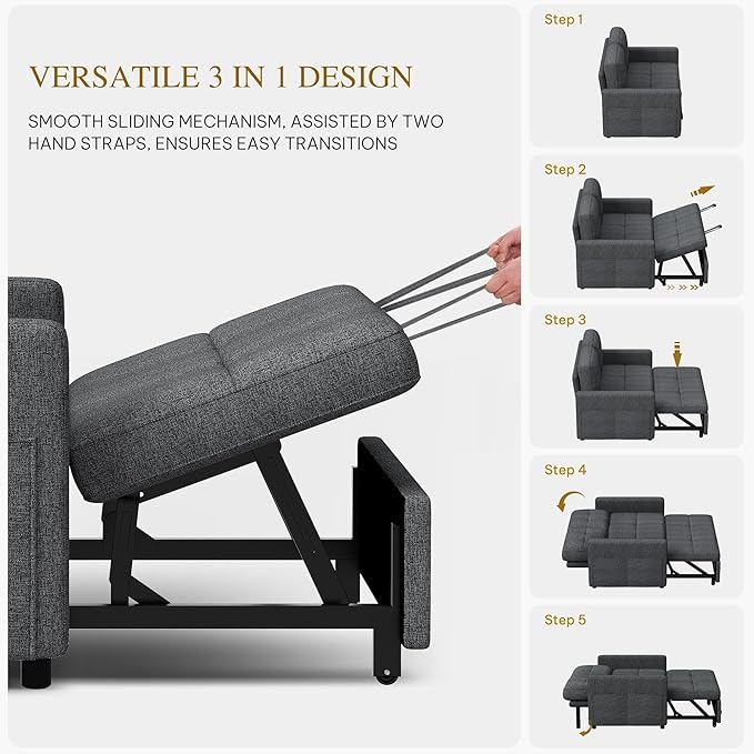DWVO 55" Convertible Sofa Bed, 3-in-1 Sleeper Sofa - Image 3