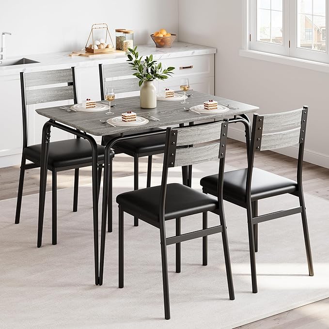5 Piece Dining Table Set for 4, Compact Square Table Chairs, Sturdy MDF Top - Image 5