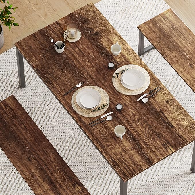 soges Kitchen Table Set with 2 Benches, Bench Dining Table Set - Image 7