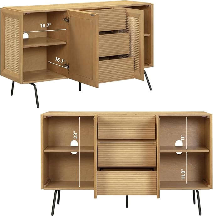 NTC MOSSIC Sideboard with 2 Doors and 3 Drawers, Buffet Cabinet with Natural - Image 6