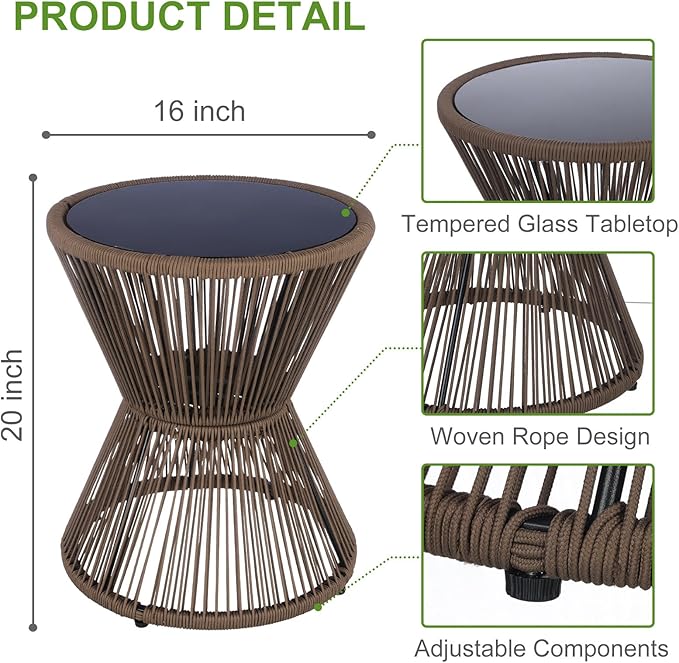 LEWIS&WAYNE Small Outdoor Side Table Patio 20’’ H Woven Rope Hourglass End Table - Image 3