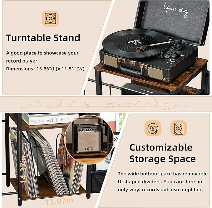 LELELINKY Record Player Table, Adjustable Guitar Stand - Image 5