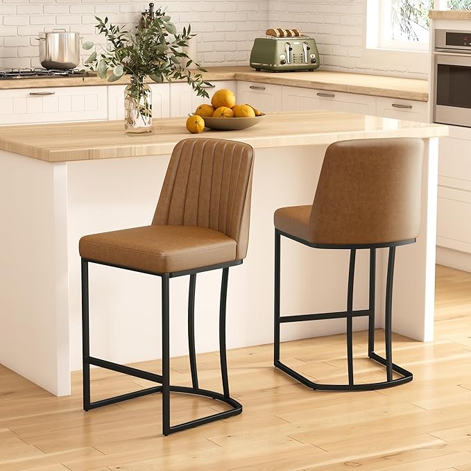 Bar Stools Set of 6, Faux Leather Counter Height Barstools, Upholstered Kitchen - Image 9