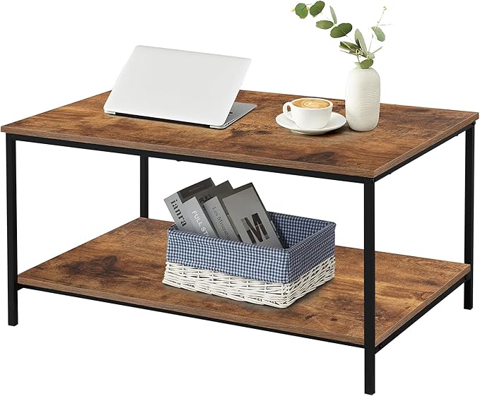 SENIG Small Brown Rectangle Wood and Metal Coffee Table by SENIG