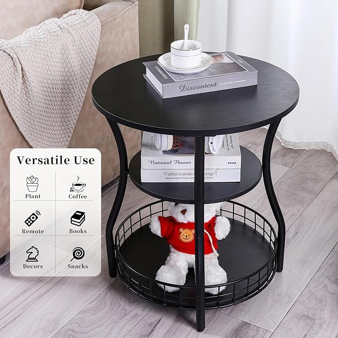 Round Side Table, 3-Tier Accent End Table - Image 6