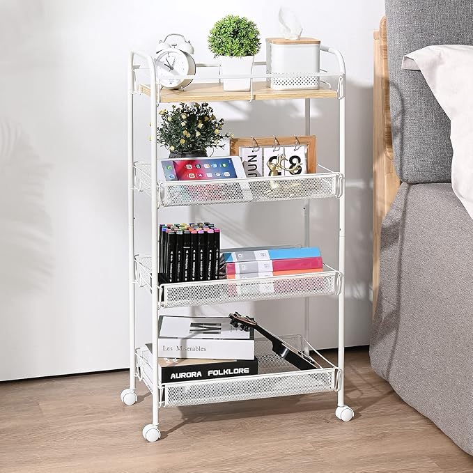 KINGRACK 4-Tier Rolling Cart, Metal Utility Cart - Image 6