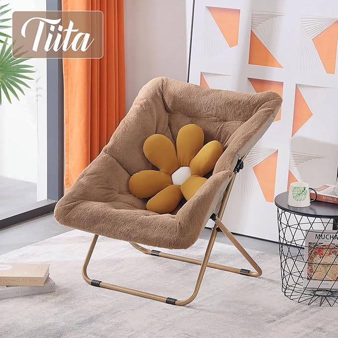 Tiita Comfy Folded Chair, Soft Faux Fur Oversized Folding Accent Chair - Image 7